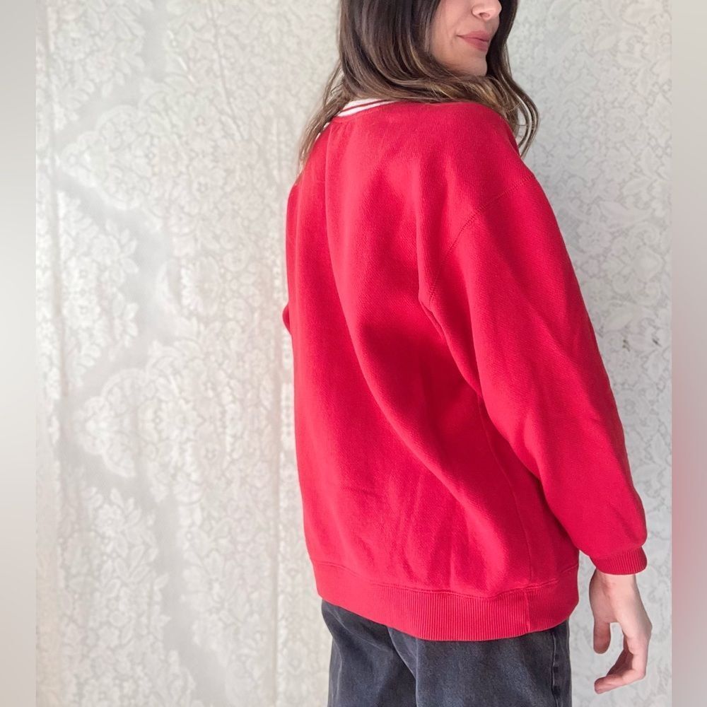 Y2K New York & Company Red Embroidered Varsity Style Crewneck Sweater - Picture 10 of 13
